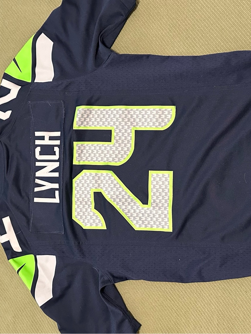 NFL Marshawn Lynch Seattle Seahawks Navy and Volt #12 Jersey - Picture 3 of 3